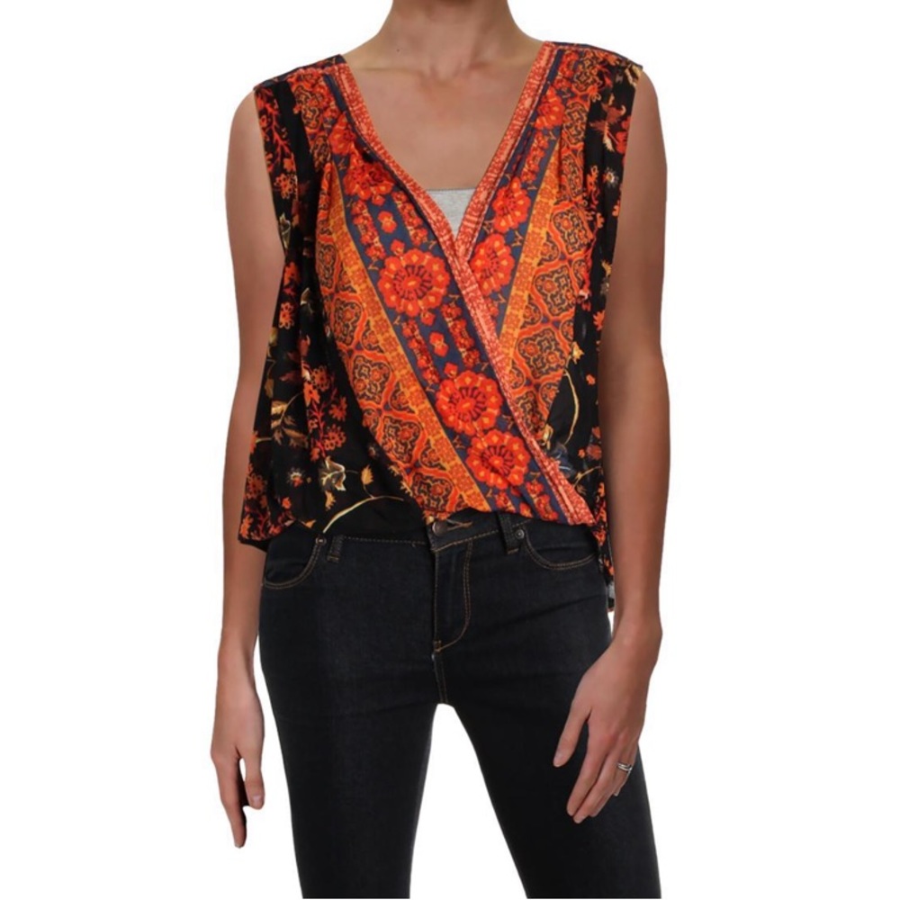 Free People Womens Havana Surplice Printed Blouse